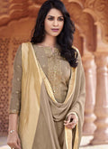 Indian Clothes - Beige Golden Designer Salwar Kameez