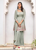 Teal Green Embroidered Gharara Suit