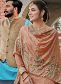 Indian Clothes - Light Peach Embroidered Palazzo Suit