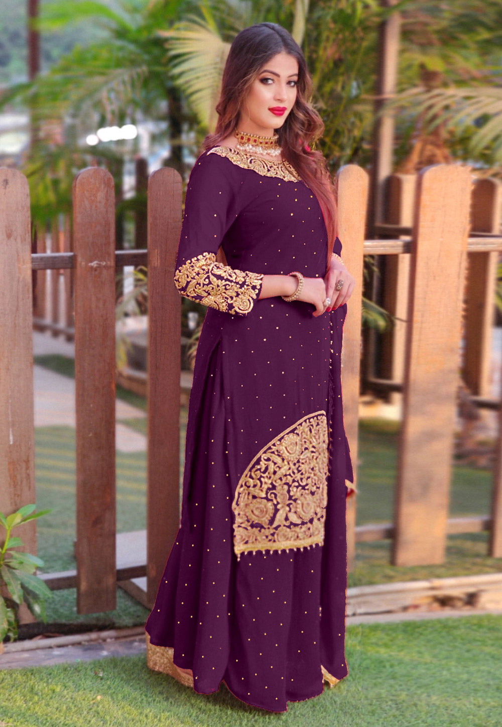 Buy Purple Golden Embroidered Sharara Suit In Usa Uk Canada Australia Newzeland Online 1776