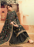 Indian Clothes - Deep Grey Multi Embroidered Gharara Suit