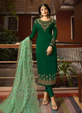 Green Dual Tone Shaded Multi Embroidered Pakistani Pant Suit