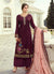 Wine Multi Embroidered Palazzo Suit