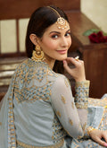 Teal Blue Golden Anarkali Suit IN USA UK CANADA