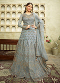 Teal Blue Golden Anarkali Suit