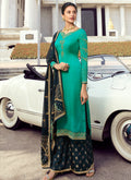 Indian Clothes - Turquoise And Blue Embroidered Palazzo Suit