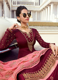 Maroon And Pink Embroidered Palazzo Suit, Salwar Kameez