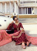 Maroon And Pink Embroidered Palazzo Suit