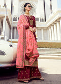 Indian Clothes - Maroon And Pink Embroidered Palazzo Suit