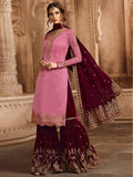 Light Pink And Maroon Pakistani Gharara Suit