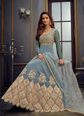 Teal Blue Golden Anarkali Suit In usa uk canada