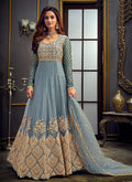 Teal Blue Golden Embroidered Anarkali Suit