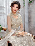 Grey Beige Motifs Designer Pakistani Pant Suit