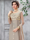 Grey Beige Motifs Designer Pakistani Pant Suit