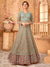 Brown And Blue Layered Anarkali Suit