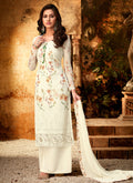 Off White Multi Embroidered Designer Palazzo Suit