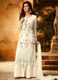 Off White Multi Embroidered Designer Palazzo Suit