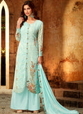 Light Blue Multi Embroidered Designer Palazzo Suit