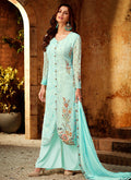 Light Blue Multi Embroidered Designer Palazzo Suit