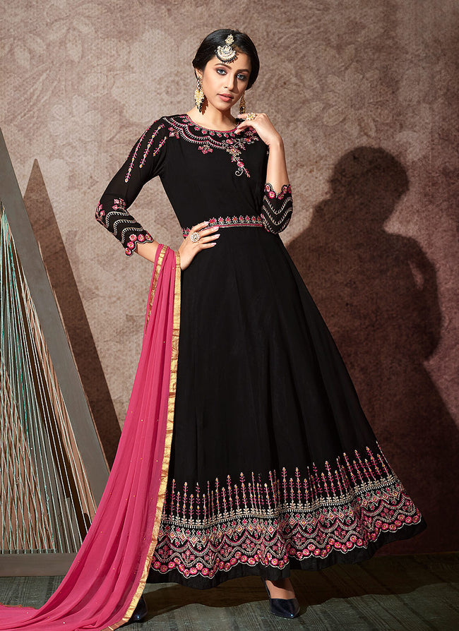 Buy Black Embroidered Anarkali Suit In USA, UK, Canada, Australia ...