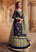 Blue And Green Embroidered Lehenga style suit