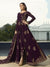 Wine Purple Golden Anarkali Pant Suit Online