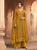 Yellow Designer Embroidered Palazzo Suit