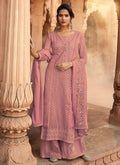 Pink Designer Embroidered Palazzo Suit