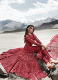 Indian Clothes - Bridal Red Designer Anarkali Pant Suit 