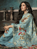 Light Blue Sequence Embroidered Palazzo Suit