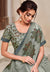 Teal Grey Floral Motif Detailed Silk Saree In usa uk canada