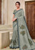 Teal Grey Floral Motif Detailed Silk Saree