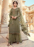 Olive Green Embroidered Pakistani Sharara Suit