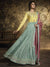 Teal Blue And Pink Embroidered Silk Anarkali Gown