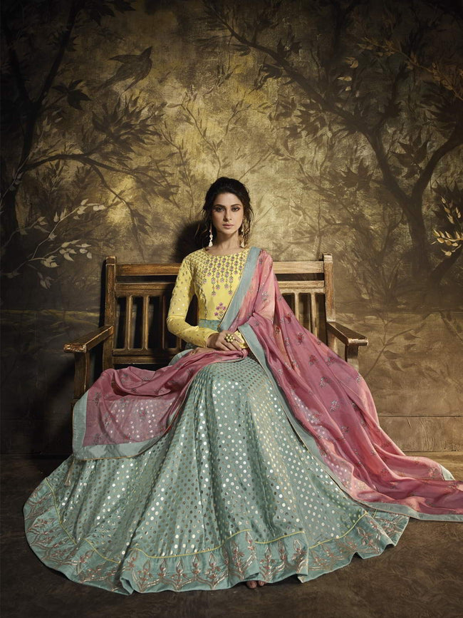 Attractive Pale Mauve Art Silk Zari Embroidered Festive Anarkali Gown