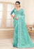 Aqua Blue Embroidered Party Wear Saree