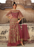 Rose Pink Embroidered Anarkali Lehenga/Pant Suit