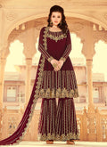 Maroon Golden Embroidered Anarkali Palazzo Suit