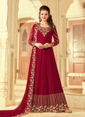 Red Golden Embroidered Anarkali Suit