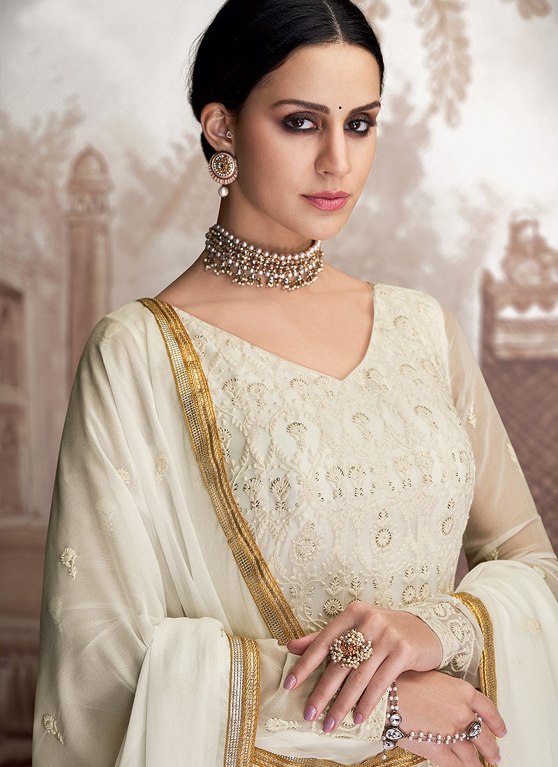 Buy Off White Anarkali Suit In USA, UK, Canada, Australia, Newzeland online