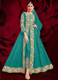 Sea Green Golden Embroidered Slit Style Anarkali Pant Suit