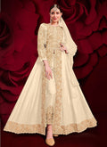 Beige Golden Embroidered Slit Style Anarkali Pant Suit