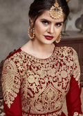 Indian Suits - Red Golden Afghan Dress