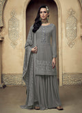 Grey Embroidered Sharara Suit 