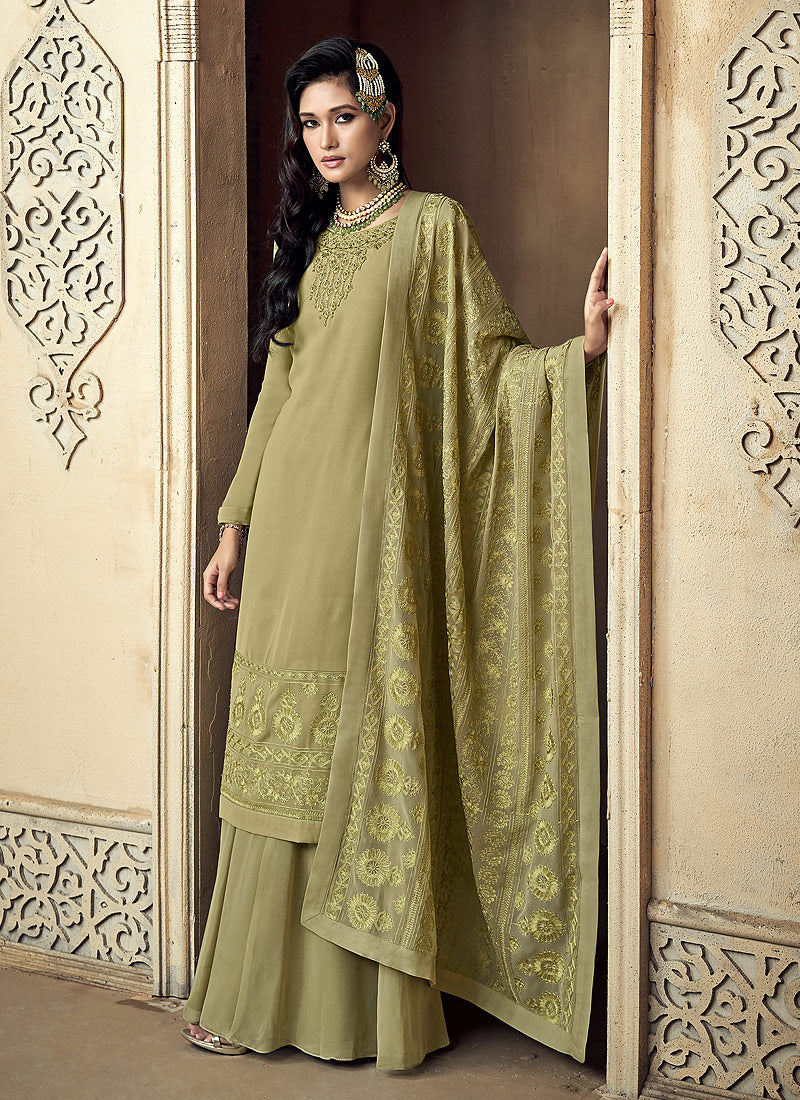 Buy Light Green Embroidered Sharara Suit In USA, UK, Canada, Australia ...