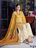 Yellow Beige Lucknowi Sharara Palazzo Suit