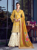 Yellow Beige Lucknowi Sharara Palazzo Suit