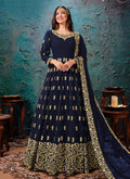 Dark Blue Embroidered Wedding Anarkali Suit