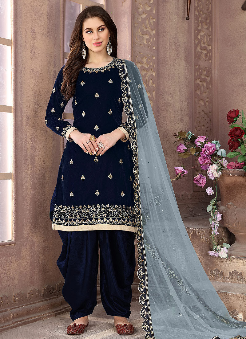 Navy Blue Embroidered Salwar Kameez Suit