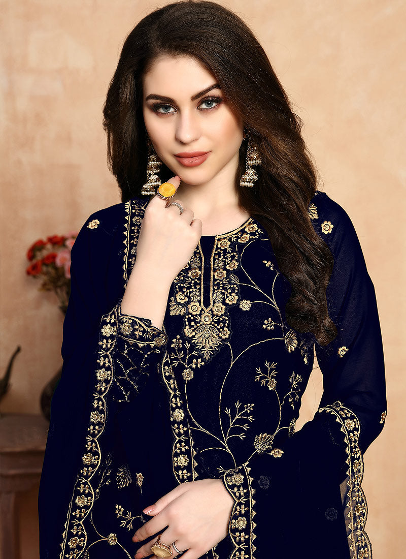 Buy Navy Blue Golden Designer Sharara Suit In USA, UK, Canada ...